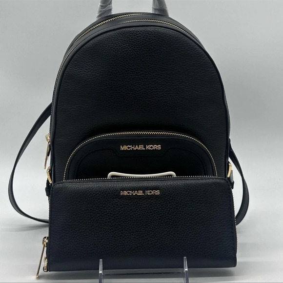 Michael Kors Medium Jaycee Backpack & Continental Wallet Wristlet Black - Picture 2 of 14